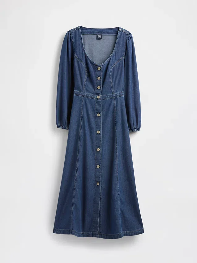 Midi-Kleid aus Denim mit Herzausschnitt