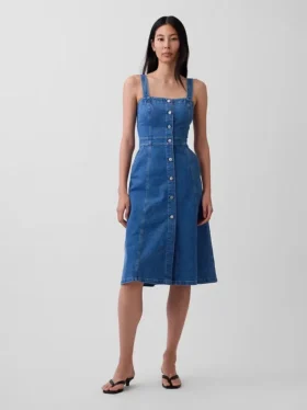 Midi-Kleid aus Denim mit Knopfleiste