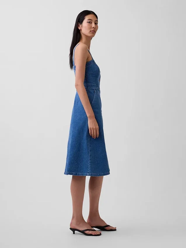 Midi-Kleid aus Denim mit Knopfleiste