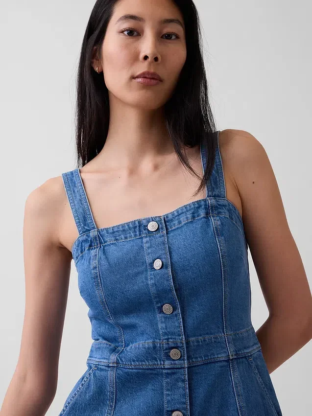 Midi-Kleid aus Denim mit Knopfleiste