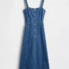 Midi-Kleid aus Denim mit Knopfleiste