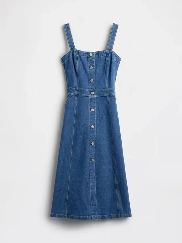 Midi-Kleid aus Denim mit Knopfleiste