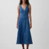 Midi-Kleid aus Denim mit Naht und Reißverschluss vorne