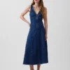 Midi-Kleid aus Denim mit Naht und Reißverschluss vorne
