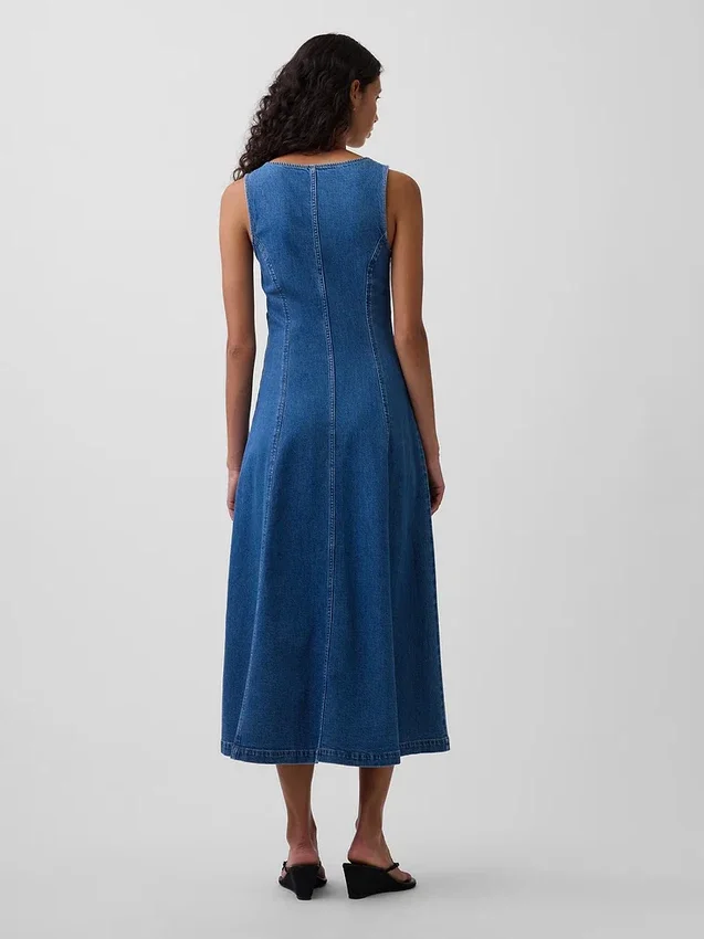 Midi-Kleid aus Denim mit Naht und Reißverschluss vorne