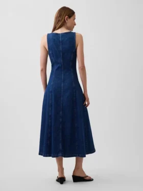 Midi-Kleid aus Denim mit Naht und Reißverschluss vorne