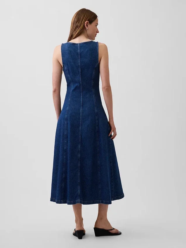 Midi-Kleid aus Denim mit Naht und Reißverschluss vorne
