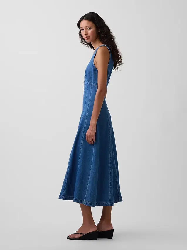 Midi-Kleid aus Denim mit Naht und Reißverschluss vorne