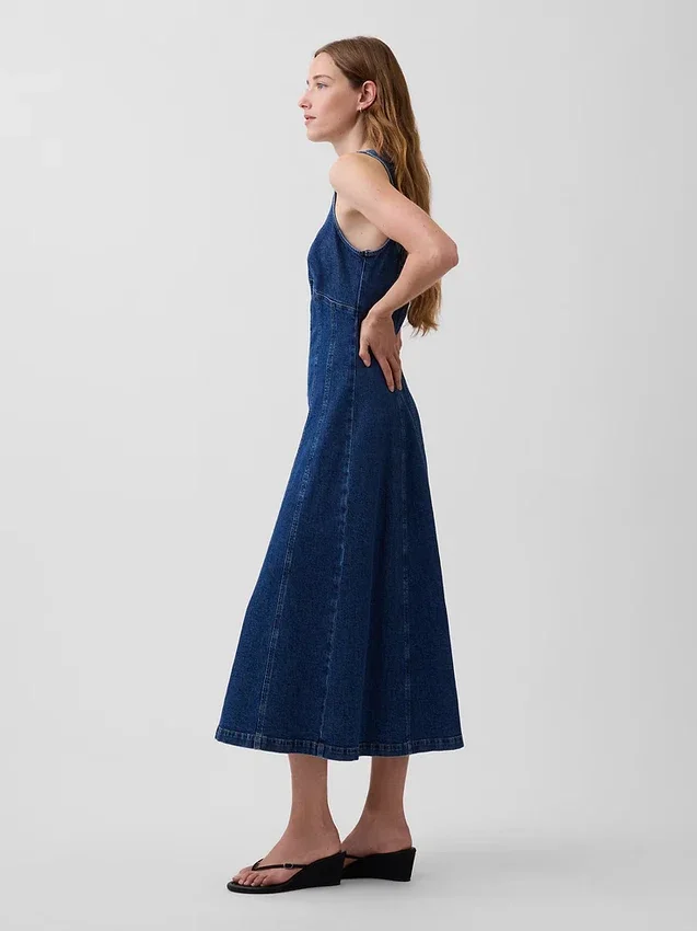 Midi-Kleid aus Denim mit Naht und Reißverschluss vorne