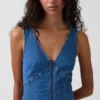 Midi-Kleid aus Denim mit Naht und Reißverschluss vorne