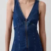Midi-Kleid aus Denim mit Naht und Reißverschluss vorne