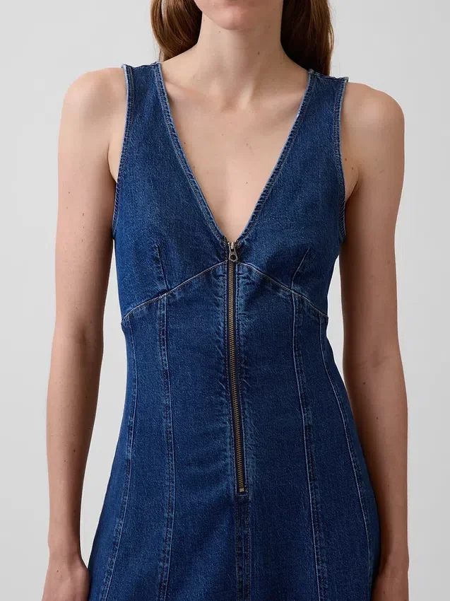 Midi-Kleid aus Denim mit Naht und Reißverschluss vorne