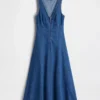 Midi-Kleid aus Denim mit Naht und Reißverschluss vorne