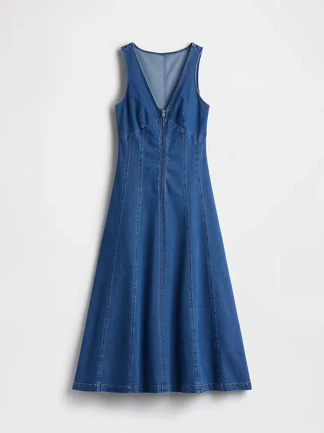 Midi-Kleid aus Denim mit Naht und Reißverschluss vorne