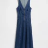 Midi-Kleid aus Denim mit Naht und Reißverschluss vorne