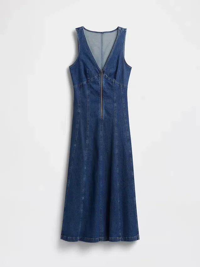 Midi-Kleid aus Denim mit Naht und Reißverschluss vorne
