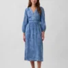 Midi-Kleid aus Denim mit Patchwork-Taille