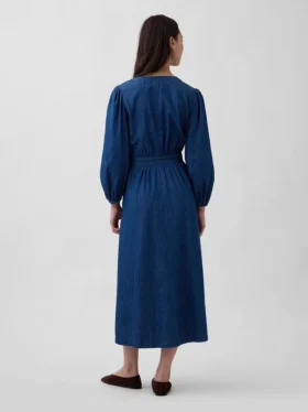 Midi-Kleid aus Denim mit Patchwork-Taille