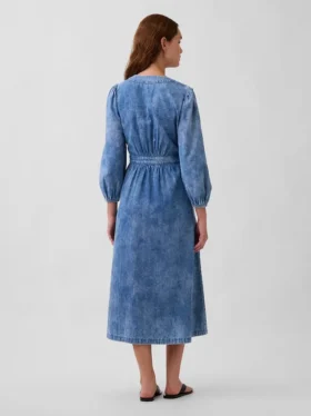Midi-Kleid aus Denim mit Patchwork-Taille