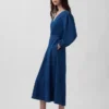 Midi-Kleid aus Denim mit Patchwork-Taille