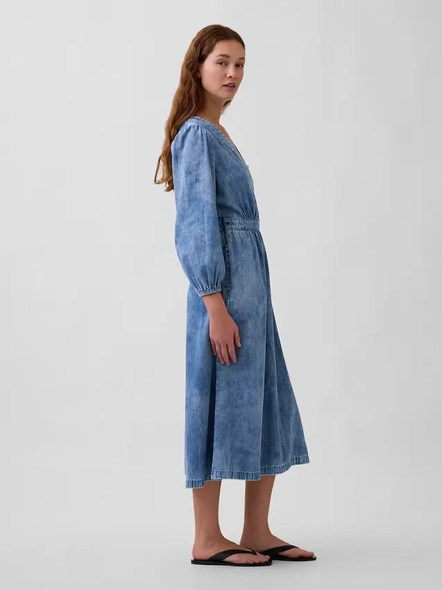 Midi-Kleid aus Denim mit Patchwork-Taille