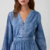 Midi-Kleid aus Denim mit Patchwork-Taille