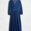 Midi-Kleid aus Denim mit Patchwork-Taille