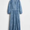 Midi-Kleid aus Denim mit Patchwork-Taille