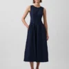 Midi-Kleid aus Denim mit tief sitzender Taille