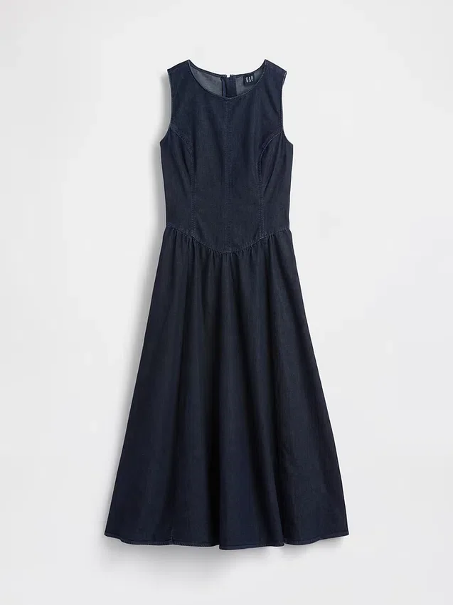 Midi-Kleid aus Denim mit tief sitzender Taille