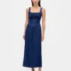 Midi-Kleid aus Denim mit tief sitzender Taille im Korsettstil