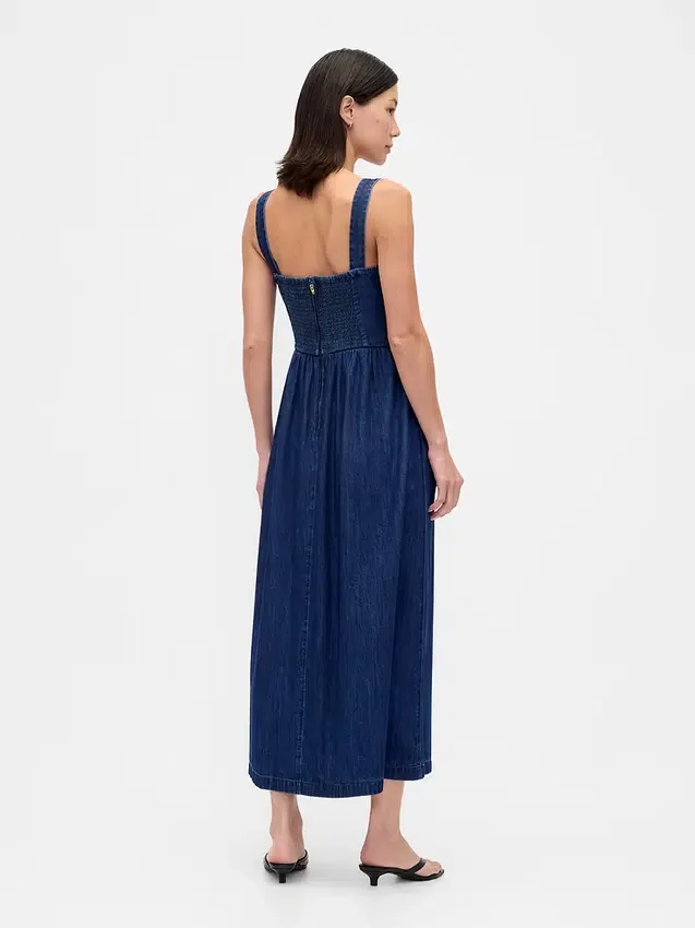 Midi-Kleid aus Denim mit tief sitzender Taille im Korsettstil
