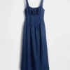 Midi-Kleid aus Denim mit tief sitzender Taille im Korsettstil