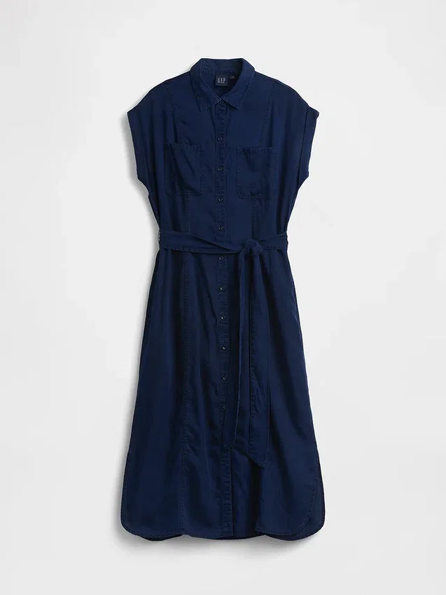 Midi-Kleid im Utility-Stil aus Denim mit Bindegürtel
