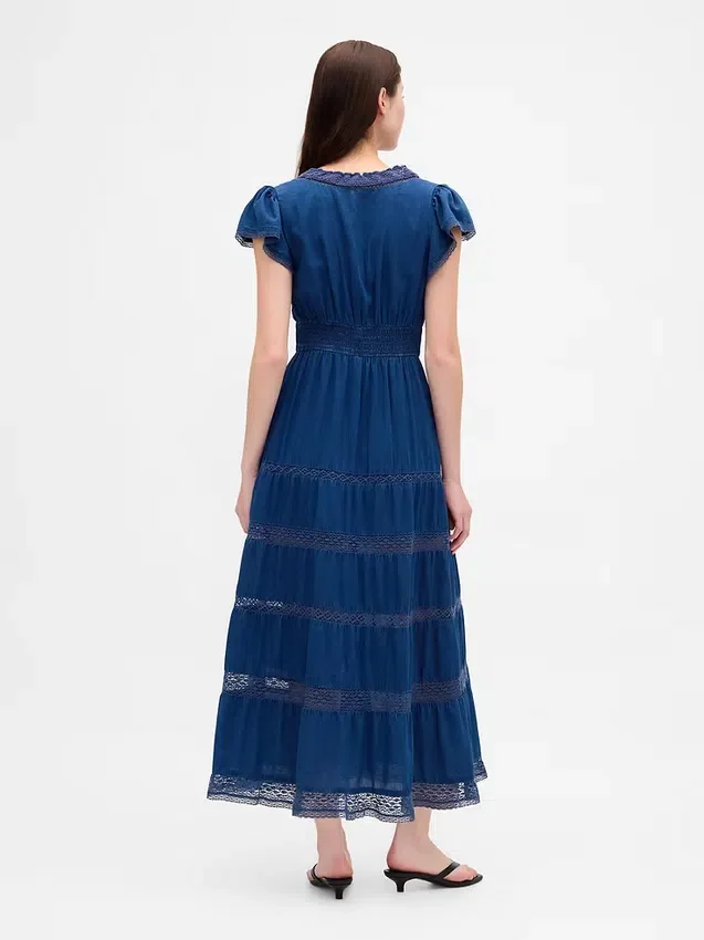 Midi-Kleid mit Spitzenbesatz