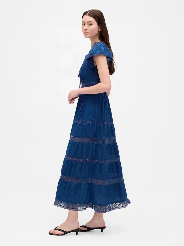 Midi-Kleid mit Spitzenbesatz
