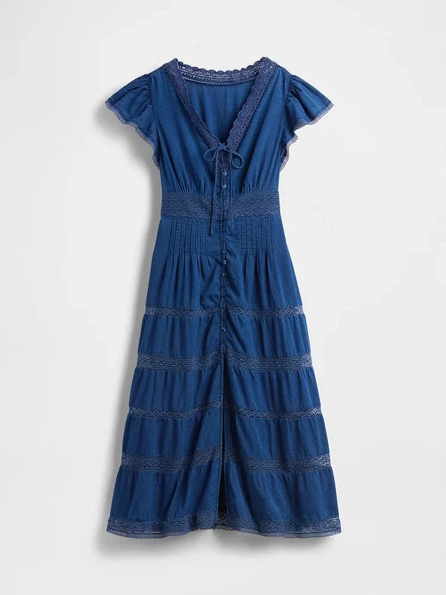 Midi-Kleid mit Spitzenbesatz