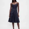 Midi-Kleid mit V-Ausschnitt und Nähten