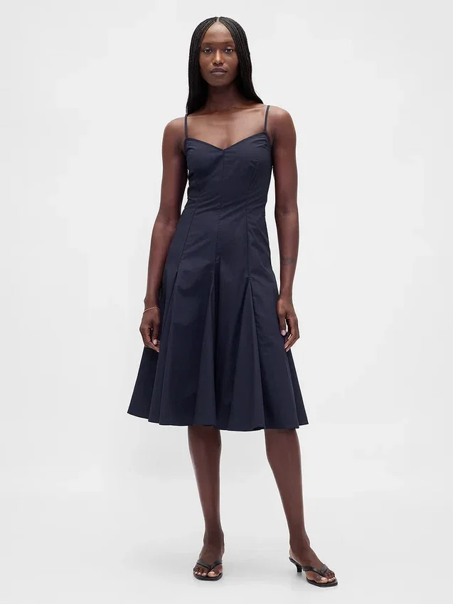 Midi-Kleid mit V-Ausschnitt und Nähten