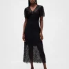 Midi-Kleid mit V-Ausschnitt und Spitze
