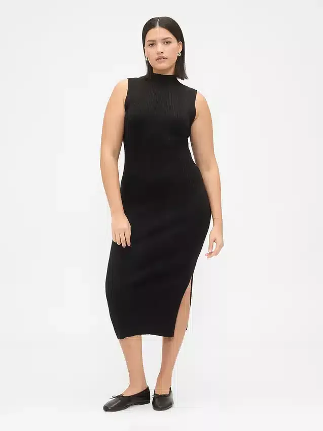 Midi-Pullover-Kleid mit Rippbündchen
