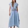 Midi-Rock aus Denim mit Handkerchief-Saum