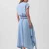 Midi-Rock aus Denim mit Handkerchief-Saum