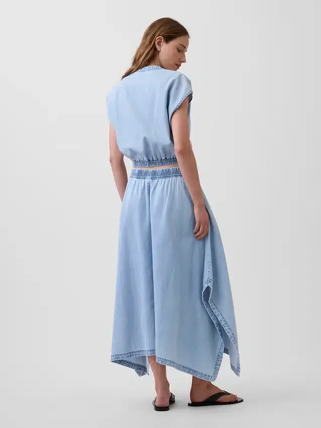 Midi-Rock aus Denim mit Handkerchief-Saum