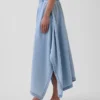 Midi-Rock aus Denim mit Handkerchief-Saum