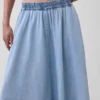 Midi-Rock aus Denim mit Handkerchief-Saum