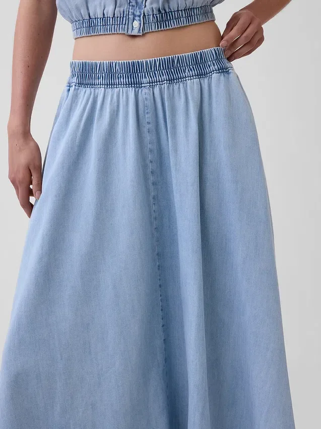 Midi-Rock aus Denim mit Handkerchief-Saum