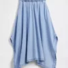 Midi-Rock aus Denim mit Handkerchief-Saum