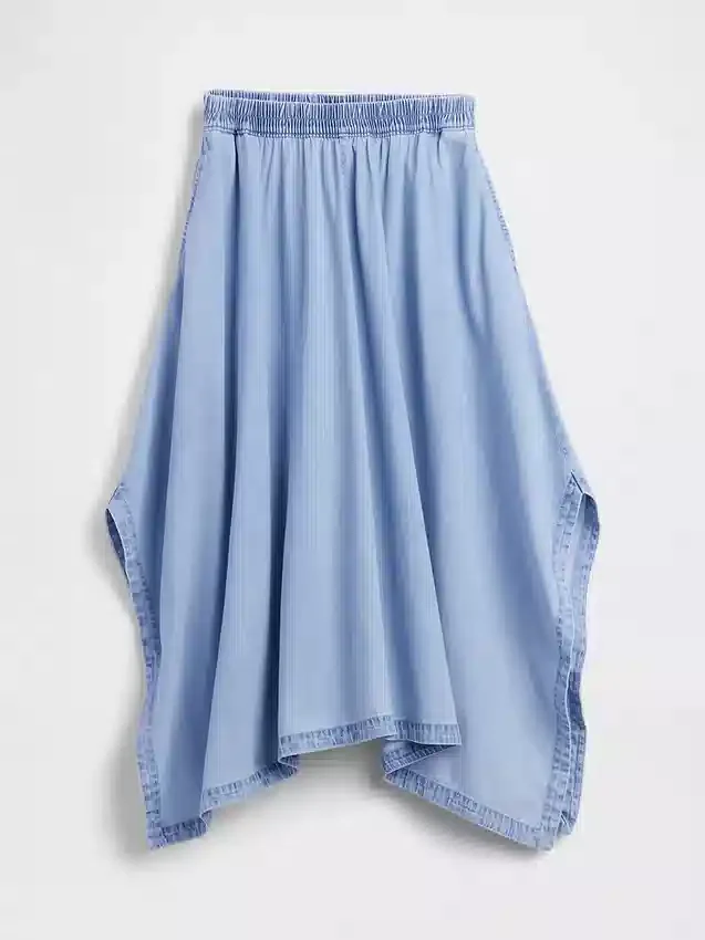 Midi-Rock aus Denim mit Handkerchief-Saum