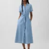 Midi-Shirtkleid aus Denim mit Bindegürtel